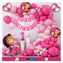 Bubble Trouble Masha Theme First 1st Birthday Decoration Items For Girls Party Decoration Kit Balloon Combo Pack Of 110 Pcs Pink Magenta-image-99
