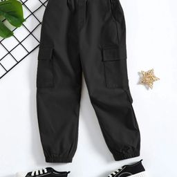 Trampoline Cotton Blend Solid Cargo Trousers - Black-image-111
