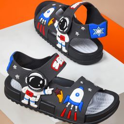 KATS Space Theme Applique Detailed & Designed Sandals With Velcro Closure - Grey-image-91