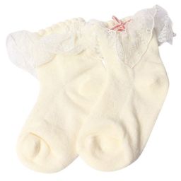 Kidofash Cotton Frill Detailed Abstract Embroidered Socks - Cream-image-77