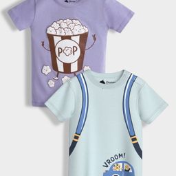 Orange Sugar 100% Cotton Knit Pack Of 2 Half Sleeves Popcorn & Bag Printed Tees - Lavender & Light Blue-image-16