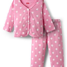 Babyhug Single Jersey Knit Full Sleeves Co-ords Top & Leggings Set with Polka Dot Print - Pink-image-12
