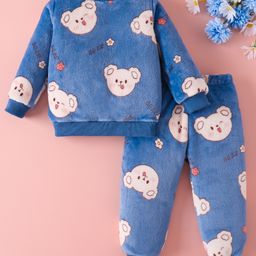 Mark & Mia Full Sleeves Winter Wear Night Suit with Teddy Print - Blue-picture-32