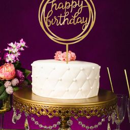Funcart Acrylic Happy Birthday Golden Cake Topper - Golden-image-38