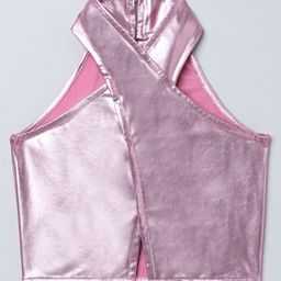 Taffykids Knit Sleeveless Metallic Designed Crop Top - Pink-image-36
