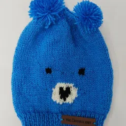 The Original Knit Teddy Bear Face Designed Pom Pom Detailed Handmade Cap - Diameter - 30 Cms - Blue-picture-12