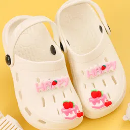 Yellow Bee Solid Perforated Slingback Clogs With Cake Charms - White-picture-25