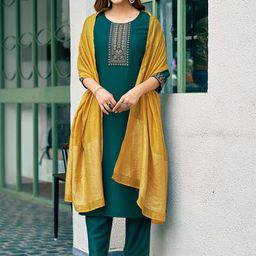 SANISA Women Ethnic Motifs Yoke Design Regular Kurta with Trousers & With Dupatta-0