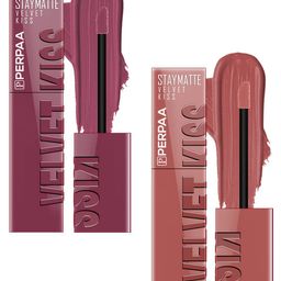 PERPAA Set Of 2 Velvet Kiss Matte Liquid Lipsticks- 3.5 ml Each- Light Mauve - Nude-98