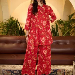 IMANA Printed Pure Cotton Shirt Collar Neck Top With Trousers Co-Ords-image-75
