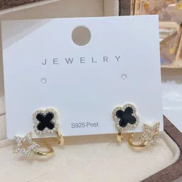 Estailo fashion Stainless Steel Gold-Plated CZ Studded Star Shaped Studs-image-6