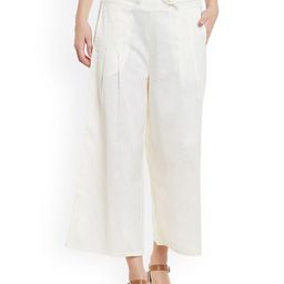 Bitterlime Women White Solid Relaxed Fit Palazzo Trousers-picture-18