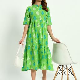 ASHRU Ethnic Motifs Printed Fit & Flare Ethnic Midi Dress-image-2