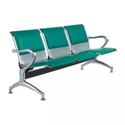 Hospishop Three Seater Chair Mild Steel 58.4x177.8x78.7 cm Solid Back Arm Rest for Waiting Area, Helium Cushion Green (Pack of 3)-16
