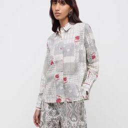 Bombay Paisley by Westside Grey Abstract-Printed Cotton Shirt-image-2