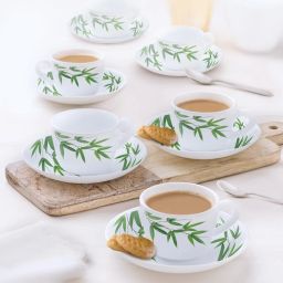 Larah by Borosil Multicolor Ceramic Opalware Cup and Saucer Set of 12 220ml image 1
