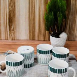 Femora Green Ceramic Handcrafted Tea Cups (0.18 L) - Set of 6-image-50