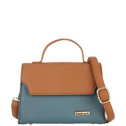 Fastrack Navy & Tan Color Block Medium Satchel Handbag image 1