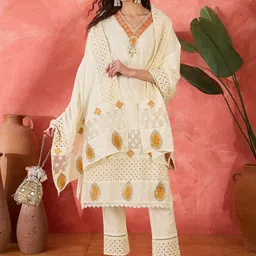 Sangria Embroidered Pure Cotton Straight Kurta & Trousers With Dupatta-picture-18