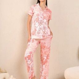 Sweet Dreams Peach Polyester Print Short sleeve Shirt and Pyjama-image-3