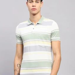 Monte Carlo Green Regular Fit Striped Polo T-Shirt-image-53