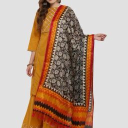 Saree Mall Orange & Black Floral Print Dupatta-image-79
