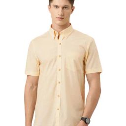 Burnt Umber Light Yellow Cotton Regular Fit Shirt-image-15