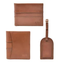 Tohl Lucca Tan Casual Leather Bi-Fold Wallet,Card Holder & Key Tag Set for Men image 1