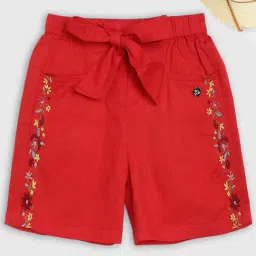 Blue Giraffe Kids Red Cotton Embroidered Shorts-image-8