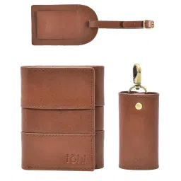 Tohl Sintra Tan Casual Leather Bi-Fold Wallet,Keychain & Key Tag Set for Men image 1