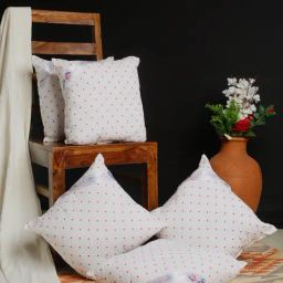 HOSTA HOMES White & Red Cotton Cushion Fillers (Filled with Microfibre) - Set of 5-30