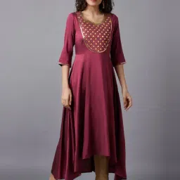 Aurelia Maroon Embroidered A Line Kurta-image-74