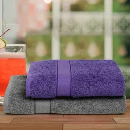 Creeva Grey & Violet 525 GSM Cotton Bath Towel Set of 2-image-45