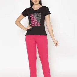 Clovia Black Graphic Print Pajama Set-image-103