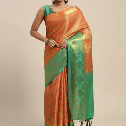 Mimosa Orange Silk Woven Saree With Unstitched Blouse-picture-35