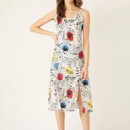 Anvi Be Yourself White Printed A-Line Dress-image-19