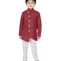 SG Yuvraj Kids Red & White Full Sleeves Kurta Set-image-30