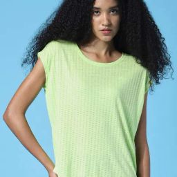 Only Green Round Neck Self Design T-Shirt-image-111