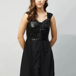 Marie Claire Black Embellished A Line Dress-image-49