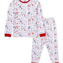Cub McPaws Kids Off-White & Red Cotton Printed Full Sleeves T-Shirt Set-image-95
