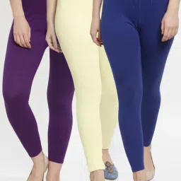 Gracit Blue & Cream Mid Rise Leggings - Pack Of 3-image-70