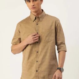 Burnt Umber Khaki Regular Fit Check Shirt-image-14