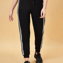 Ajile by Pantaloons Jet Black Cotton Striped Sports Joggers-image-39