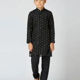 Kids Island Boys Black Cotton Silk Zari Kurta Sets-image-29