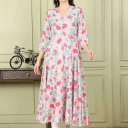 W Peach Printed A Line Kurta image 1