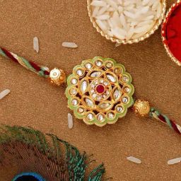 eCraftIndia Multicolor Precious Stone Floral Rakhi for Brother with Sibling Agreement & Roli Chawal-image-23