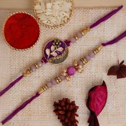 eCraftIndia Set of 2 Purple Floral & Pearl Rakhis with Sibling Agreement & Roli Chawal Pack-image-76