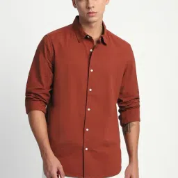 The Bear House Rust Cotton Slim Fit Texture Shirt-picture-4