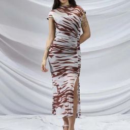 Pinacolada White & Brown Regular Fit Printed Dress-image-72
