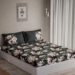 DDecor Grey Cotton 145 TC King Bedsheet with 2 Pillow Covers-image-55